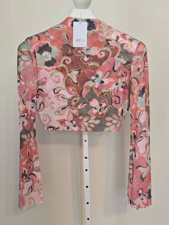 Misa Los Angeles Tops - 92 Misa Los Angeles Pink Floral Sheer Long-Sleeve Crop Top